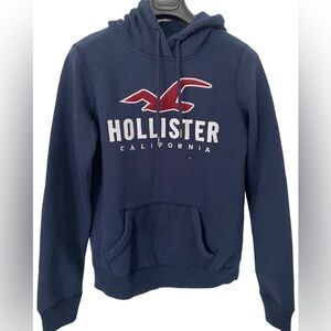 HOLLISTER Embroidered Logo Graphic Navy Blue Long Sleeves Hoodie in Small